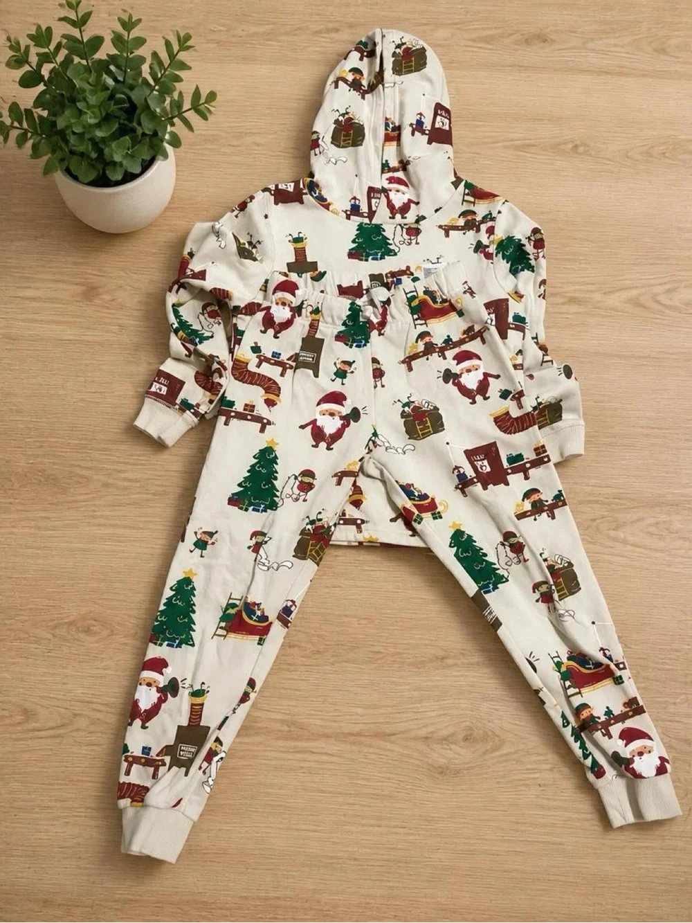 Kids Holiday Matching Set - White Santa & Tree Print